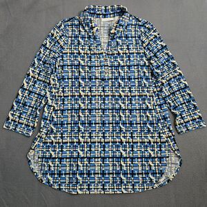 Susan Graver Women XS Regular Printed Liquid Knit 3/4 Sleeve Split Neck Tunic